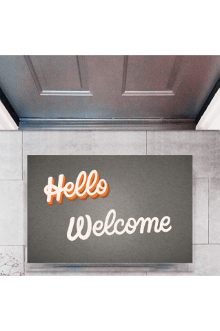 Kapı Önü Paspası Dekoratif Dijital Baskı Hello Welcome P-2326