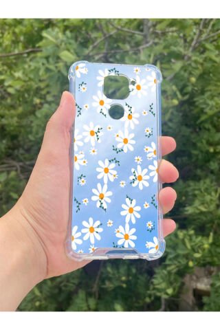 Xiaomi Redmi Note 9 Uyumlu Aynalı Papatya Desenli Darbe Kamera Korumalı Silikon Telefon Kılıfı