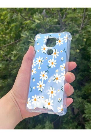 Xiaomi Redmi Note 9 Uyumlu Aynalı Papatya Desenli Darbe Kamera Korumalı Silikon Telefon Kılıfı