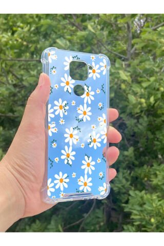 Xiaomi Redmi Note 9 Uyumlu Aynalı Papatya Desenli Darbe Kamera Korumalı Silikon Telefon Kılıfı