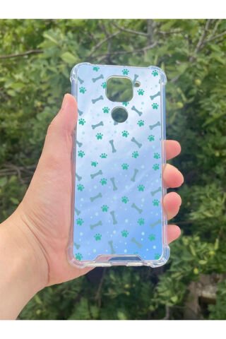 Xiaomi Redmi Note 9 Uyumlu Aynalı Pati Kemik Desenli Darbe Kamera Korumalı Silikon Telefon Kılıfı
