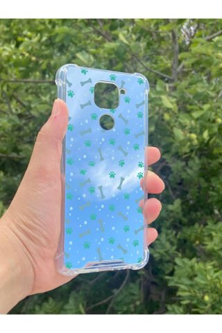 Xiaomi Redmi Note 9 Uyumlu Aynalı Pati Kemik Desenli Darbe Kamera Korumalı Silikon Telefon Kılıfı