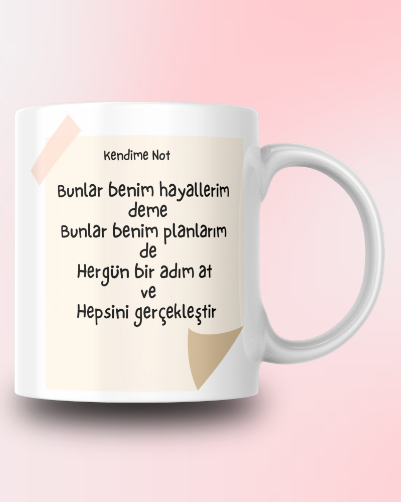 Kendime Not Tasarım Seramik 350 Ml Kupa Bardak