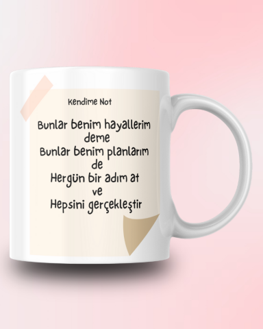 Kendime Not Tasarım Seramik 350 Ml Kupa Bardak