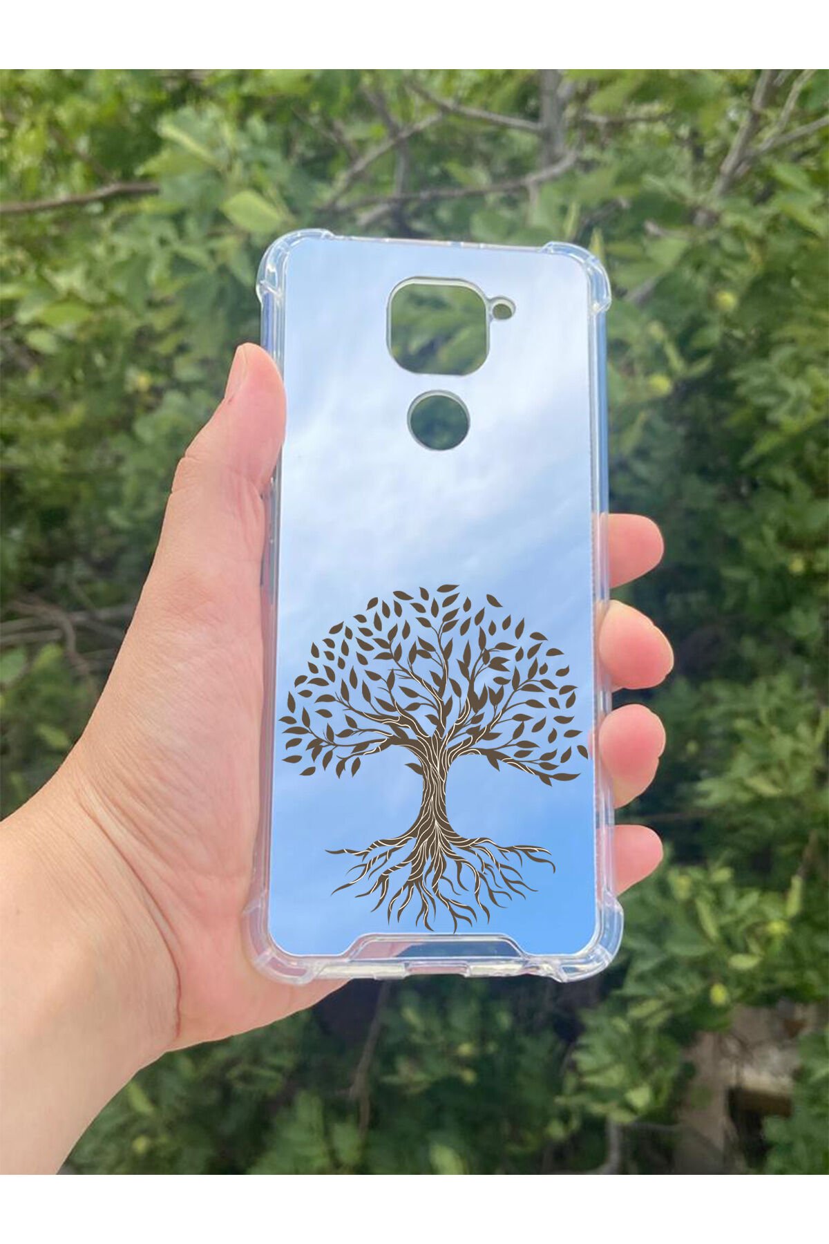 Xiaomi Redmi Note 9 Uyumlu Aynalı Ağaç Desenli Darbe Kamera Korumalı Silikon Telefon Kılıfı