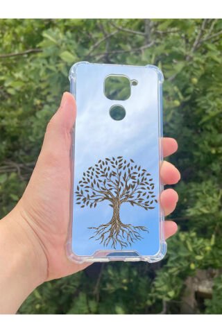 Xiaomi Redmi Note 9 Uyumlu Aynalı Ağaç Desenli Darbe Kamera Korumalı Silikon Telefon Kılıfı