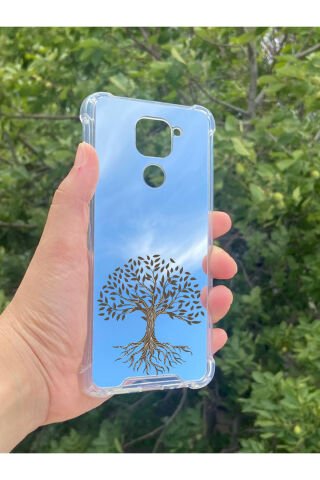 Xiaomi Redmi Note 9 Uyumlu Aynalı Ağaç Desenli Darbe Kamera Korumalı Silikon Telefon Kılıfı