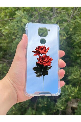 Xiaomi Redmi Note 9 Uyumlu Aynalı Gül Desenli Darbe Kamera Korumalı Silikon Telefon Kılıfı