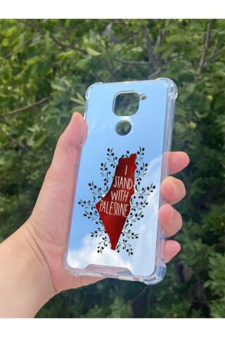 Xiaomi Redmi Note 9 Uyumlu Aynalı Palestine Desenli Darbe Kamera Korumalı Silikon Telefon Kılıfı