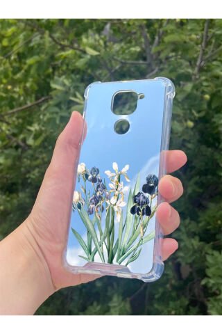 Xiaomi Redmi Note 9 Uyumlu Aynalı Mor Beyaz Desenli Darbe Kamera Korumalı Silikon Telefon Kılıfı