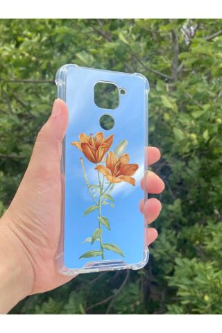Xiaomi Redmi Note 9 Uyumlu Aynalı Lale Desenli Darbe Kamera Korumalı Silikon Telefon Kılıfı