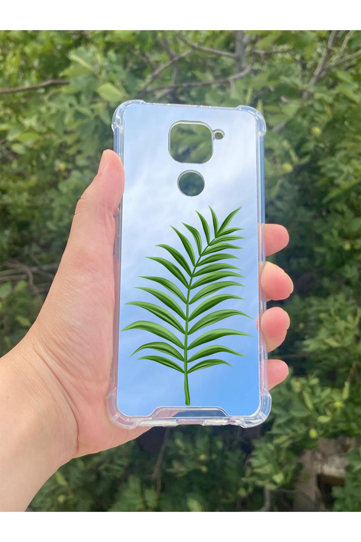 Xiaomi Redmi Note 9 Uyumlu Aynalı Yaprak Desenli Darbe Kamera Korumalı Silikon Telefon Kılıfı