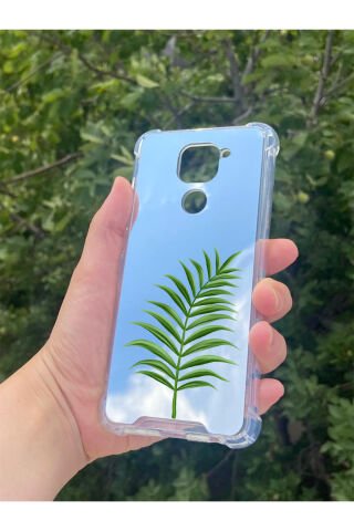 Xiaomi Redmi Note 9 Uyumlu Aynalı Yaprak Desenli Darbe Kamera Korumalı Silikon Telefon Kılıfı