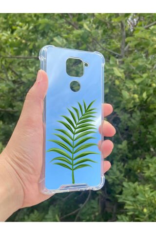 Xiaomi Redmi Note 9 Uyumlu Aynalı Yaprak Desenli Darbe Kamera Korumalı Silikon Telefon Kılıfı