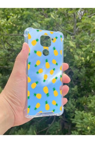 Xiaomi Redmi Note 9 Uyumlu Aynalı Ananas Desenli Darbe Kamera Korumalı Silikon Telefon Kılıfı