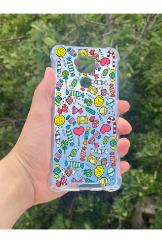 Xiaomi Redmi Note 9 Uyumlu Aynalı Şeker Desenli Darbe Kamera Korumalı Silikon Telefon Kılıfı