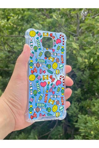 Xiaomi Redmi Note 9 Uyumlu Aynalı Şeker Desenli Darbe Kamera Korumalı Silikon Telefon Kılıfı