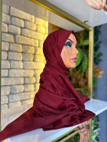Kadın Şal Jakar Kumaş  75 X 185 cm Dama Model Bordo