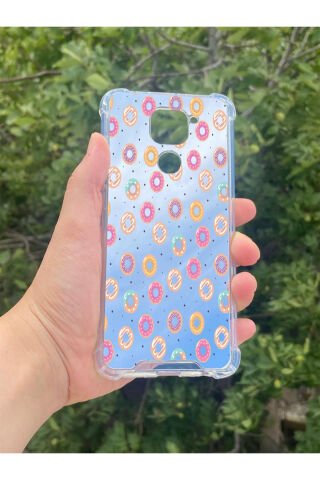 Xiaomi Redmi Note 9 Uyumlu Aynalı Pembe Donut Desenli Darbe Kamera Korumalı Silikon Telefon Kılıfı