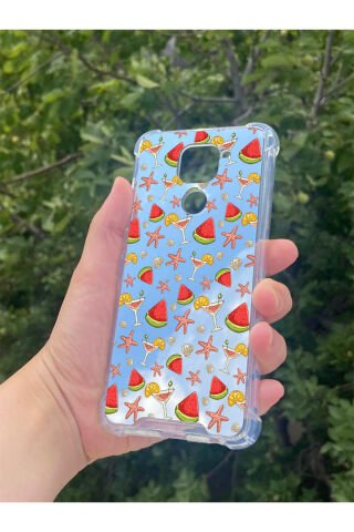 Xiaomi Redmi Note 9 Uyumlu Aynalı Karpuz Desenli Darbe Kamera Korumalı Silikon Telefon Kılıfı