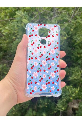Xiaomi Redmi Note 9 Uyumlu Aynalı Kiraz Desenli Darbe Kamera Korumalı Silikon Telefon Kılıfı