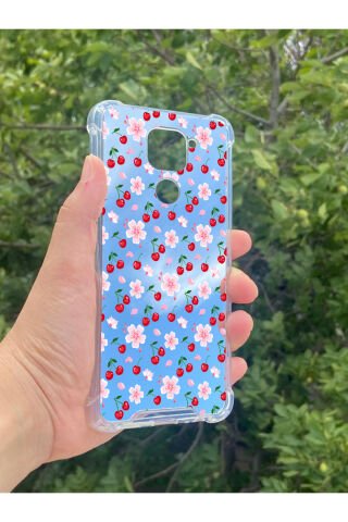 Xiaomi Redmi Note 9 Uyumlu Aynalı Kiraz Desenli Darbe Kamera Korumalı Silikon Telefon Kılıfı