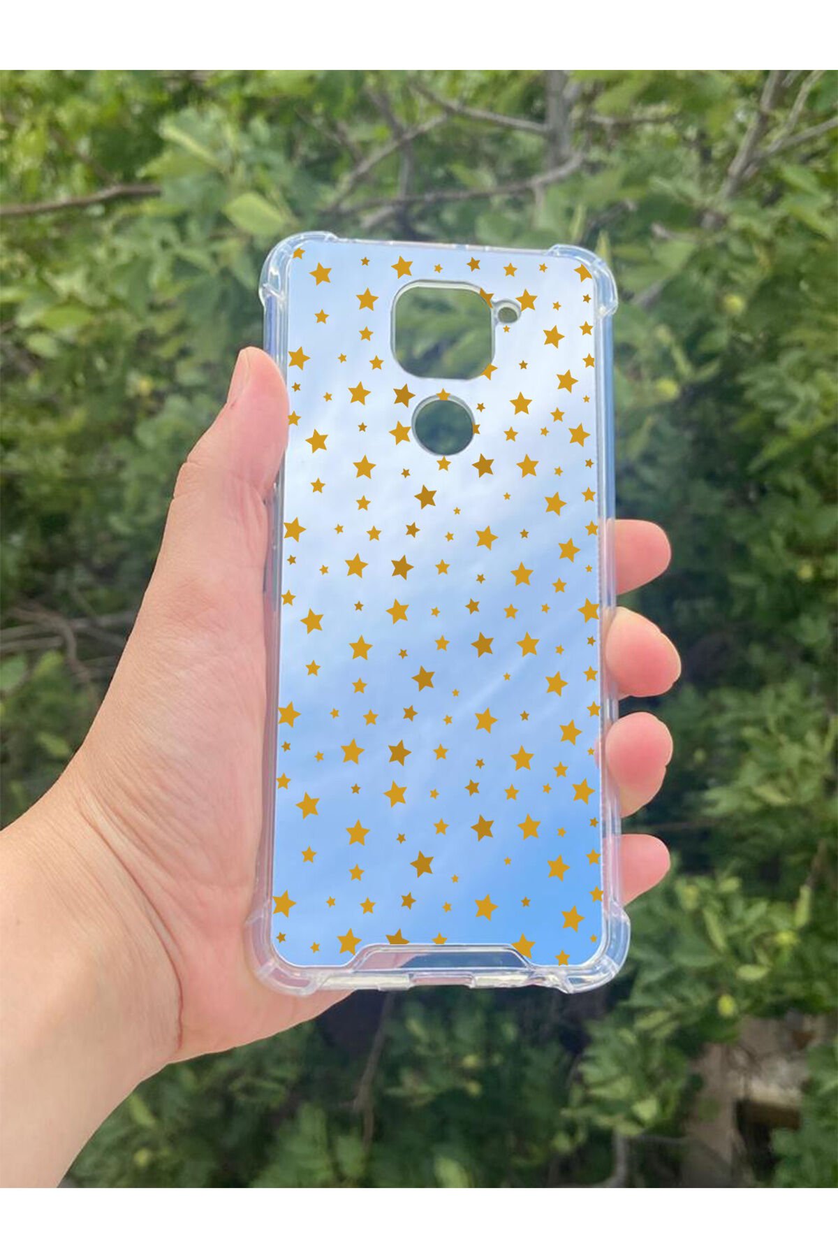 Xiaomi Redmi Note 9 Uyumlu Aynalı Yıldız Desenli Darbe Kamera Korumalı Silikon Telefon Kılıfı
