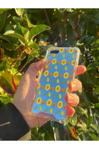 İphone SE 2020 Uyumlu Aynalı Ay Çiçeği Desenli Darbe Kamera Korumalı Silikon Telefon Kılıfı