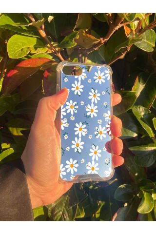 İphone SE 2020 Uyumlu Aynalı Papatya Desenli Darbe Kamera Korumalı Silikon Telefon Kılıfı