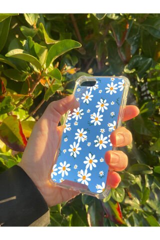İphone SE 2020 Uyumlu Aynalı Papatya Desenli Darbe Kamera Korumalı Silikon Telefon Kılıfı