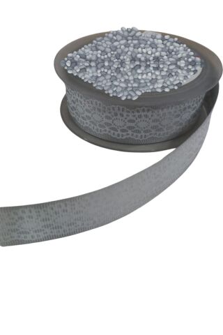 Tafta Dantel Görünümlü Kurdele Gri 25 mm 5 Metre